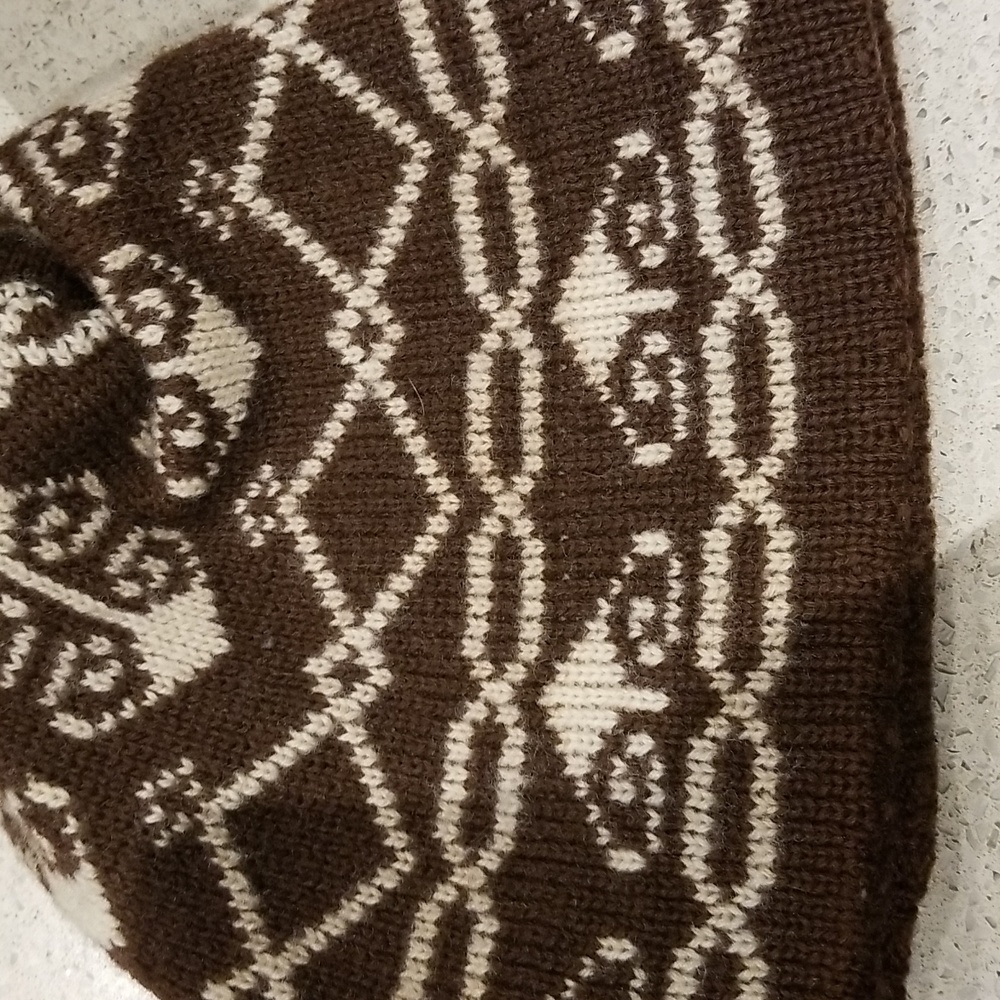 Vintage Smiley 100% Wool patterned hat brown/cream